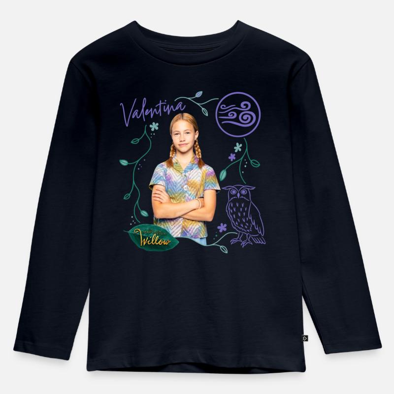 "Ein Mädchen Namens Willow" Valentina Und Eule - Kinder Premium Bio Langarmshirt - Navy