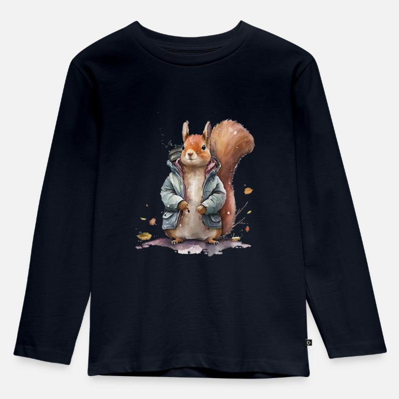 Eichhörnchen-Eichhörnchen trägt eine Aquarelljacke - Kinder Premium Bio Langarmshirt - Navy