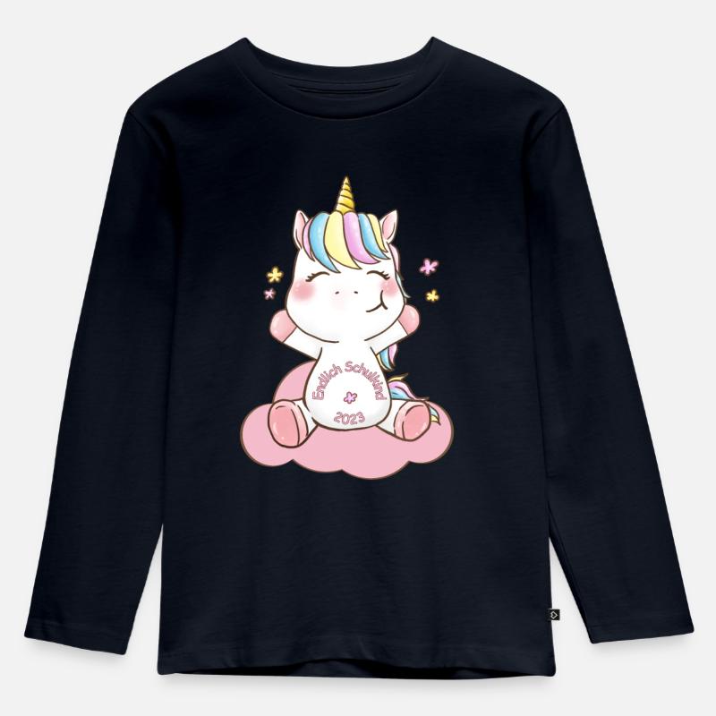 Endlich Schulkind 2023 - Kinder Premium Bio Langarmshirt - Navy