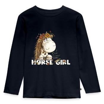 Droll Horse Fleurs Cheval Fille Cheval Dicton - T-shirt manches longues Premium Enfant - bleu marine - Devant - AI Model Kid Female (0cm)
