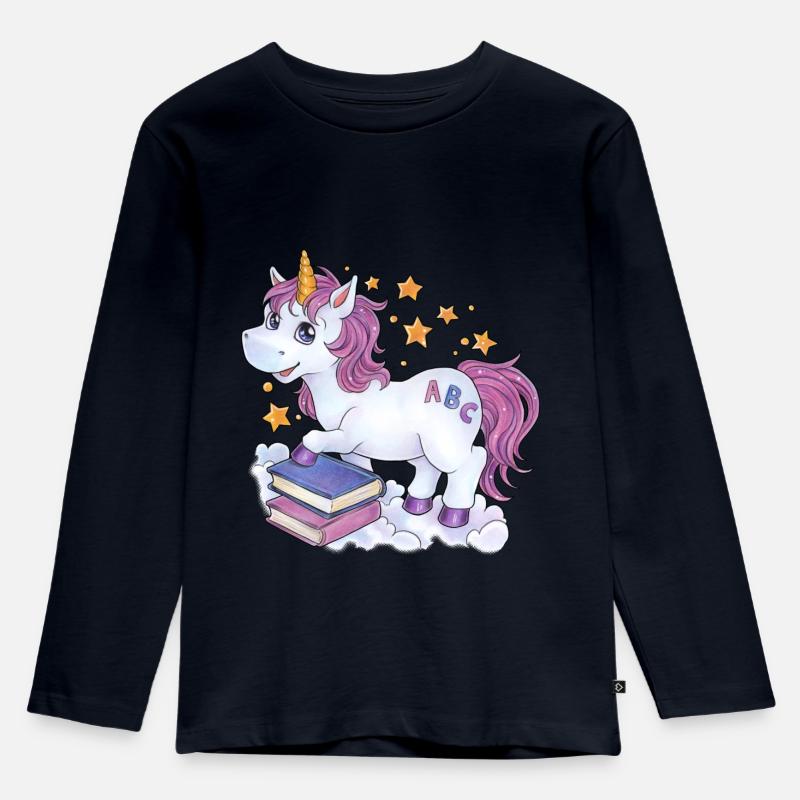 Niedliches Einhorn Zuckertüte Geschenk Einschulung - Kinder Premium Bio Langarmshirt - Navy