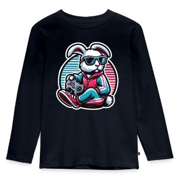 Zocker Osterhase für Nerds und Gamer - Kinder Premium Bio Langarmshirt - Navy - Vorne - AI Model Kid Female (0cm)