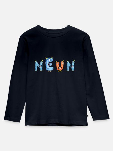 Kinder 9 Jahre monster 9. Geburtstag - Kinder Premium Bio Langarmshirt - Navy