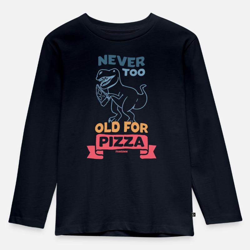 Never Too Old For Pizza Dino T-Rex - Kinder Premium Bio Langarmshirt - Navy
