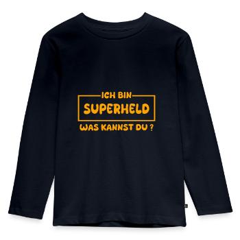 Superheld - Kinder Premium Bio Langarmshirt - Navy - Vorne - AI Model Kid Female (0cm)
