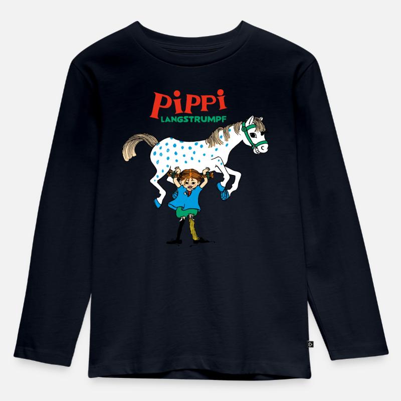 Pippi Langstrumpf Pippi Und Kleiner Onkel - Kinder Premium Bio Langarmshirt - Navy
