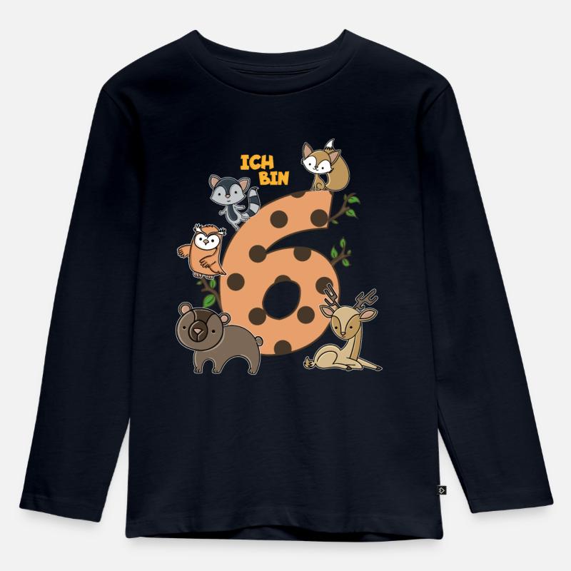 Geburtstagsshirt 6 Jahre Junge Mädchen Fuchs Bär - Kinder Premium Bio Langarmshirt - Navy