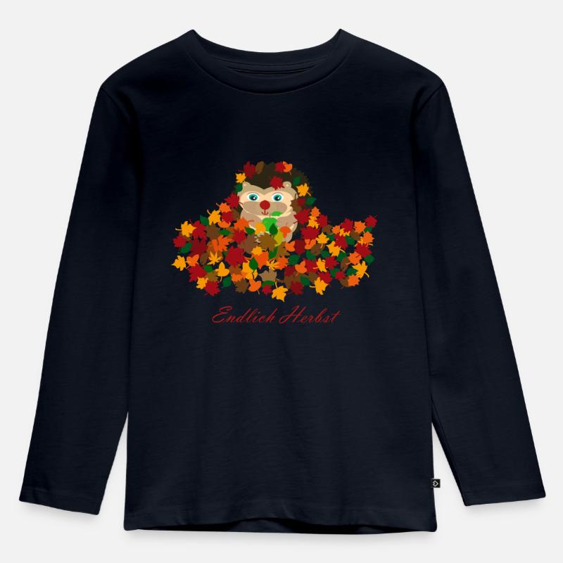 Endlich Herbst Igel Farbenfroh Drachen Geschenk - Kinder Premium Bio Langarmshirt - Navy