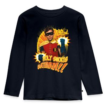 DC Comics Batman Robin Rétro Holy Smokes - T-shirt manches longues Premium Enfant - bleu marine - Devant - AI Model Kid Female (0cm)