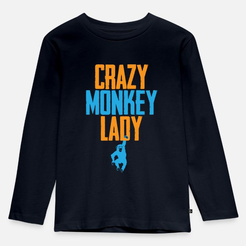 Crazy Monkey Lady - Kinder Premium Bio Langarmshirt - Navy