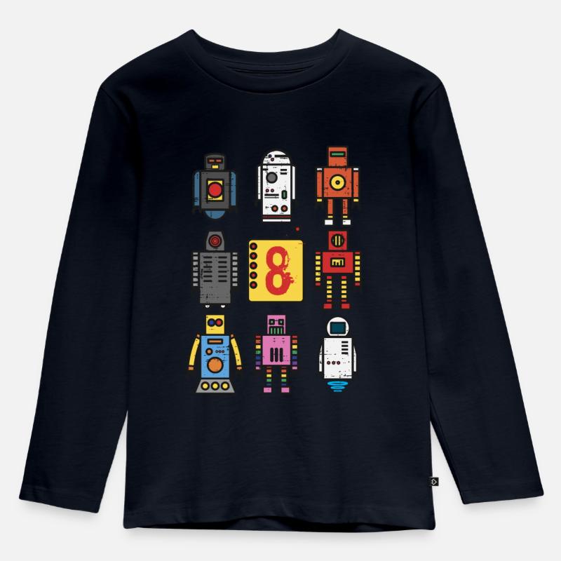 Retro Roboter 8. Geburtstag - Kinder Premium Bio Langarmshirt - Navy