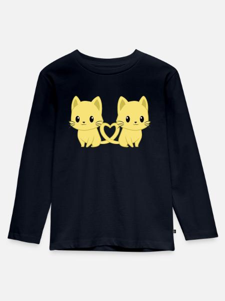 Katze - Katzen T-Shirt - Katzen - Katzenliebe - Kinder Premium Bio Langarmshirt - Navy