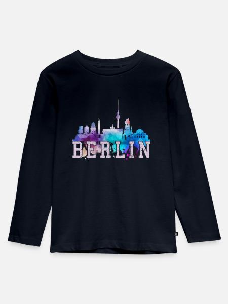 Berlin Skyline Wasserfarbe Kunst Künstler Geschenk - Kinder Premium Bio Langarmshirt - Navy