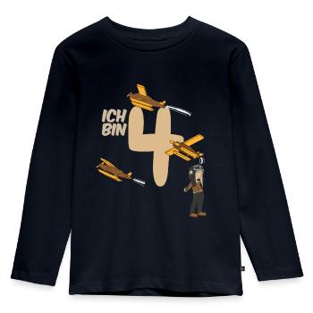 Birthday 4 years pilot, plane T-shirt Four - Kids' Premium Longsleeve Shirt - navy - Front - AI Model Kid Female (0cm)