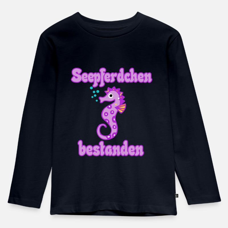 Seepferdchen Mädchen Geschenk - Kinder Premium Bio Langarmshirt - Navy