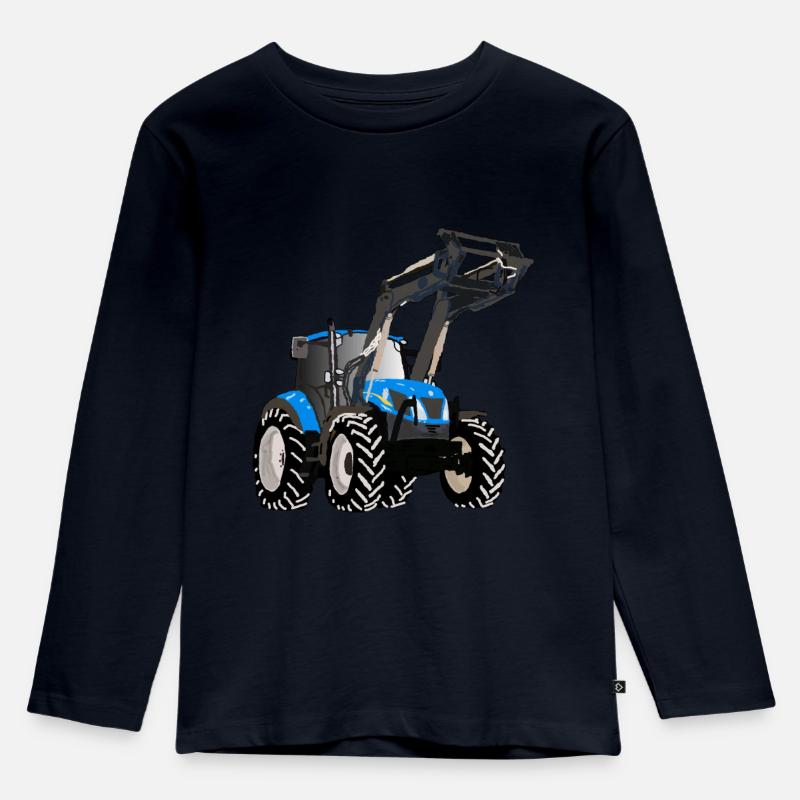 Blauer Traktor mit Frontlader - Kinder Premium Bio Langarmshirt - Navy