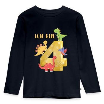 Vierter Geburtstag Dino T-Rex Mitgebsel Jungen 4 - Kinder Premium Bio Langarmshirt - Navy - Vorne - AI Model Kid Female (0cm)