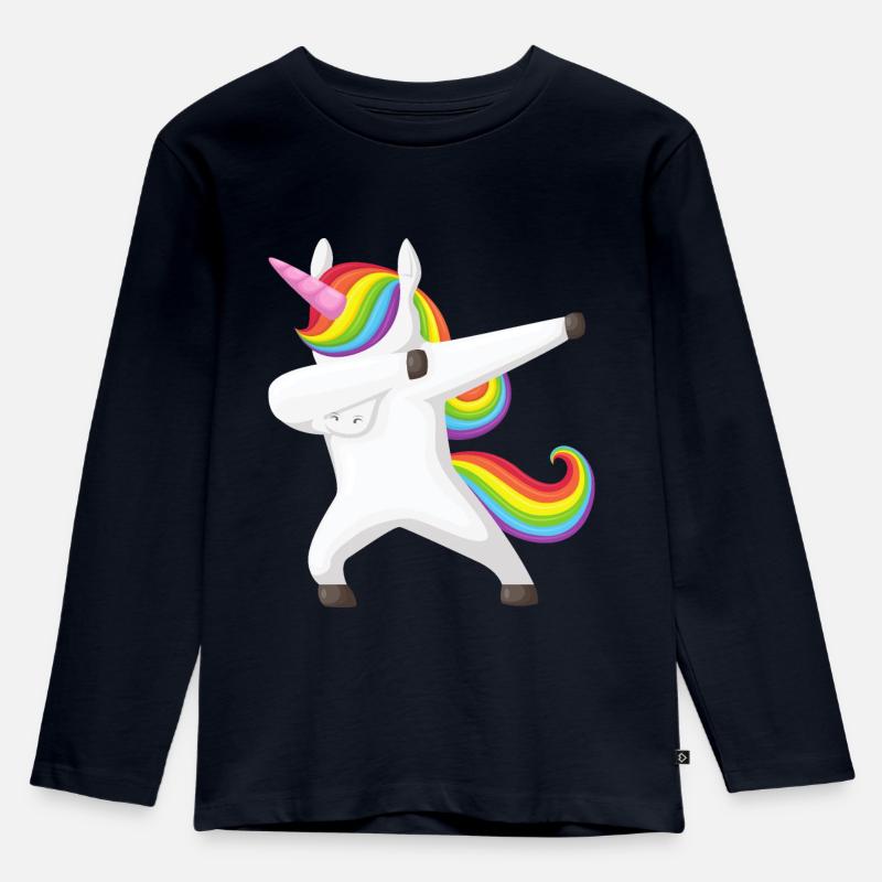 Einhorn Dab, Dabbendes Einhorn, DAB, Regenbogen - Kinder Premium Bio Langarmshirt - Navy