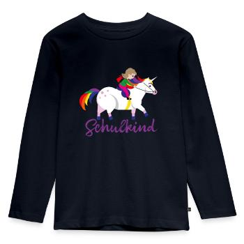 Schulkind Einhorn - Kinder Premium Bio Langarmshirt - Navy - Vorne - AI Model Kid Female (0cm)