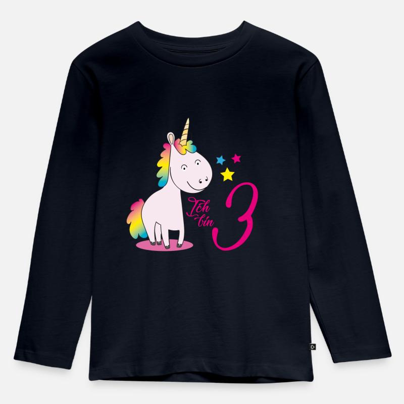Ich bin drei - Einhorn - Kinder Premium Bio Langarmshirt - Navy