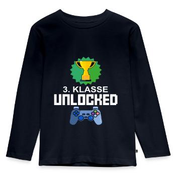 Level Unlocked 3rd Grade Gamer Gift Gaming - Kids' Premium Longsleeve Shirt - navy - Front - AI Model Kid Female (0cm)