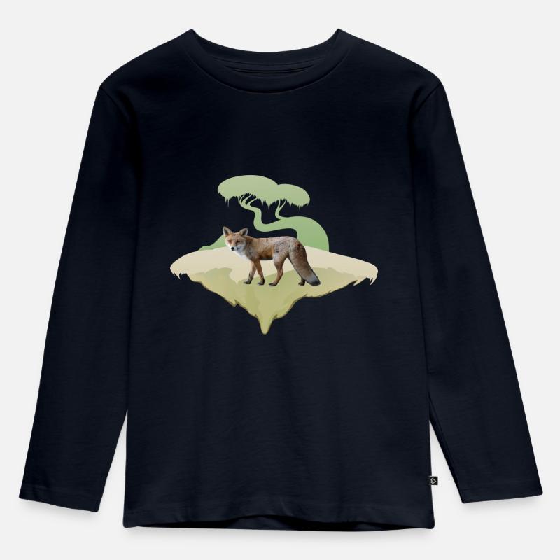 Fuchs , Rotfuchs Motiv - Kinder Premium Bio Langarmshirt - Navy