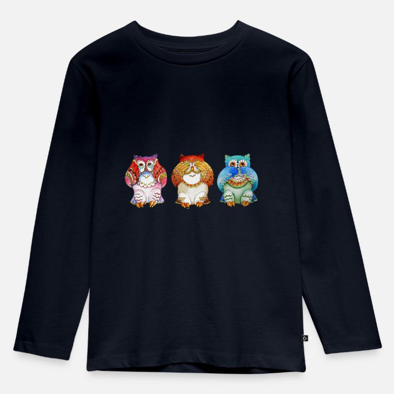 Drei Eulen - Schwester - Kinder Premium Bio Langarmshirt - Navy