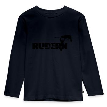 Rudern Schriftzug mit Ruderboot und Ruderer - Kinder Premium Bio Langarmshirt - Navy - Vorne - AI Model Kid Female (0cm)