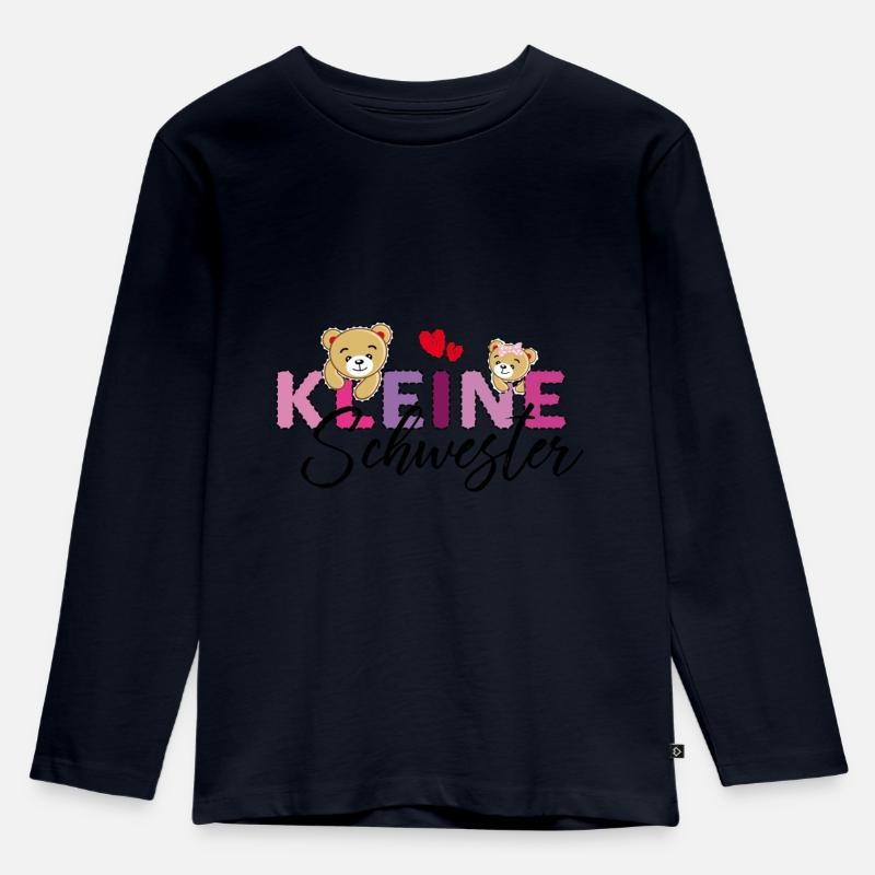 Kleine Schwester Teddy - Kinder Premium Bio Langarmshirt - Navy