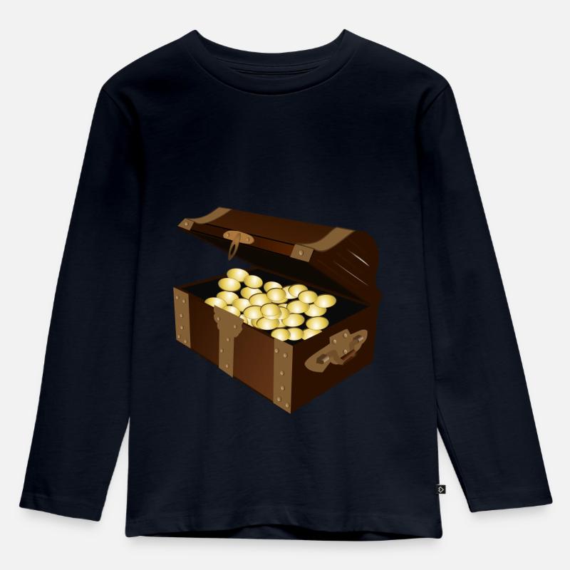 Braune Schatztruhe mit Gold gefüllt. Geschenkidee. - Kinder Premium Bio Langarmshirt - Navy