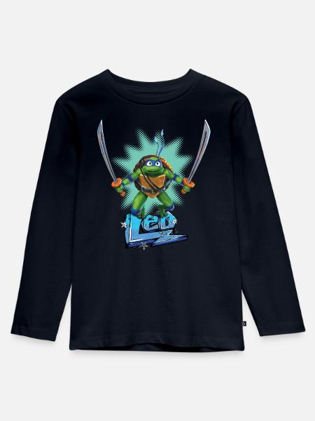 TMNT Mutant Mayhem Turtle Leo - Kinder Premium Bio Langarmshirt - Navy