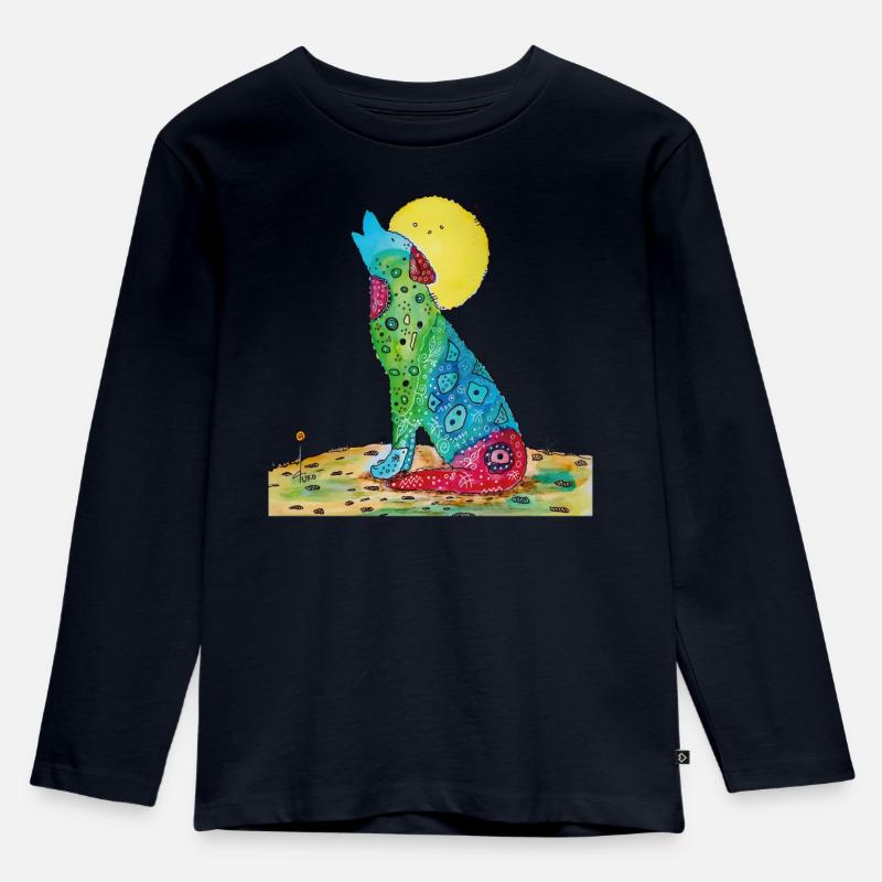 Heulender Wolf Illustration - Kinder Premium Bio Langarmshirt - Navy