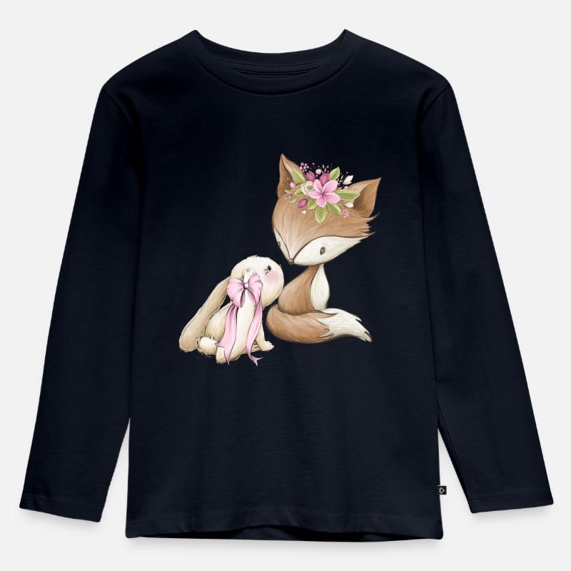 Fuchs & Hasen Mädchen - Kinder Premium Bio Langarmshirt - Navy
