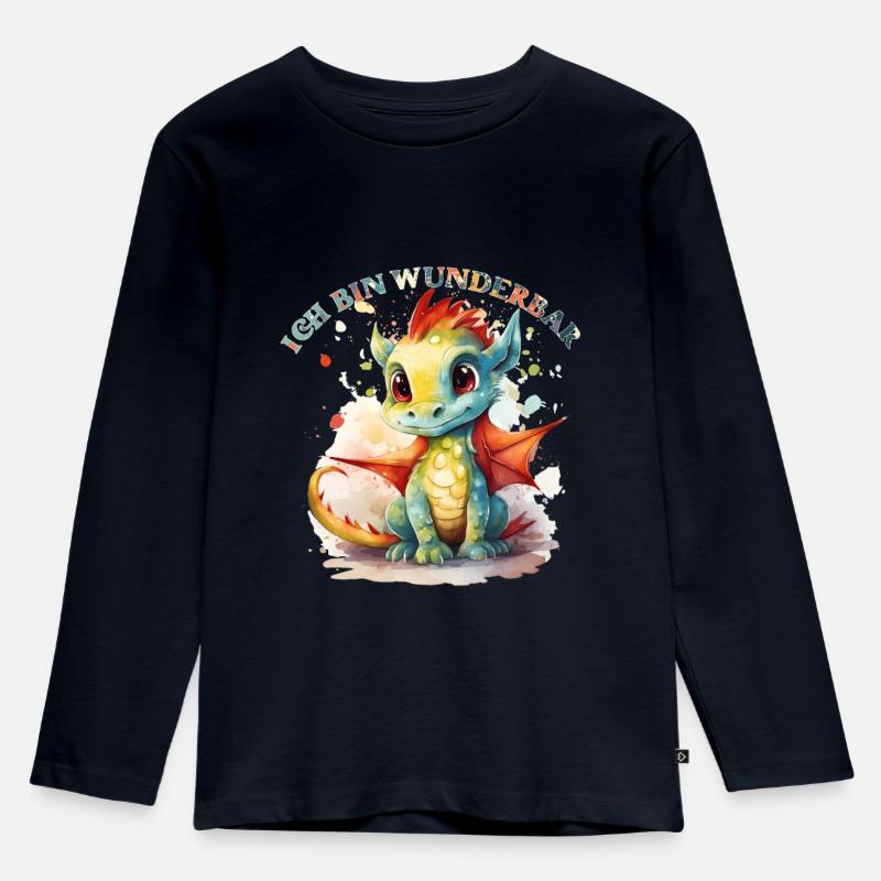 Ich bin wunderbar Drache - Kinder Premium Bio Langarmshirt - Navy