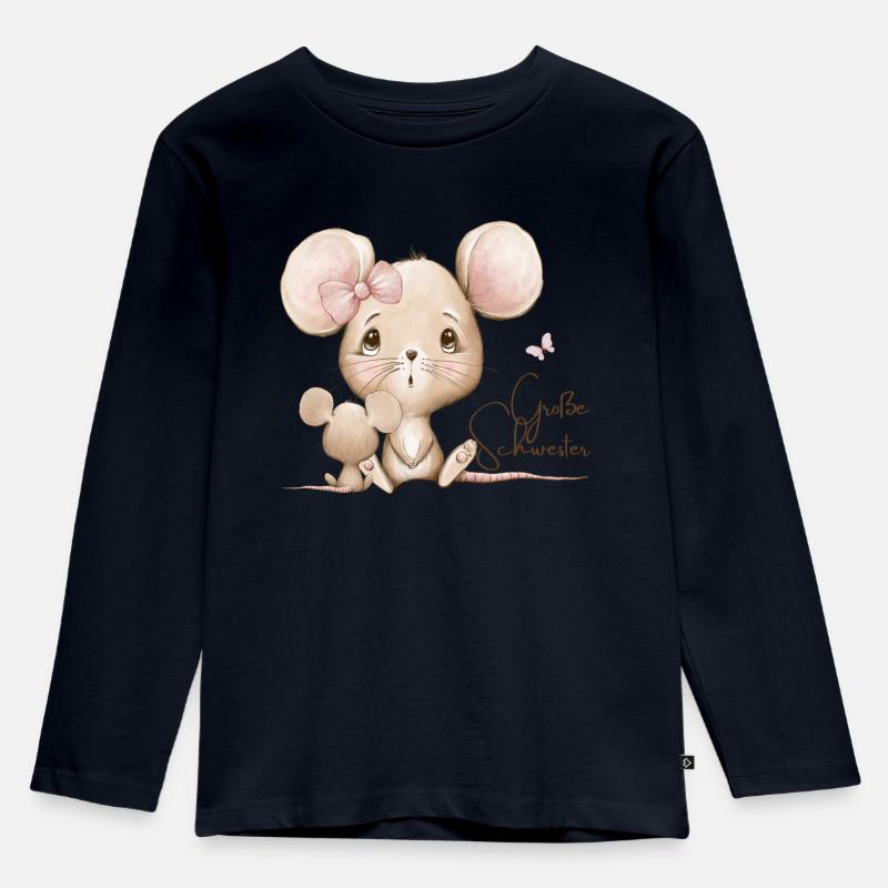 Große Schwester Maus - Kinder Premium Bio Langarmshirt - Navy