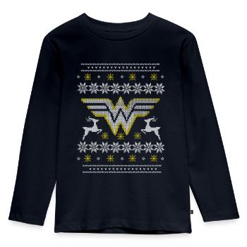 DC Comics Ugly Christmas Sweater Logo - Kids' Premium Longsleeve Shirt - navy - Front - AI Model Kid Female (0cm)