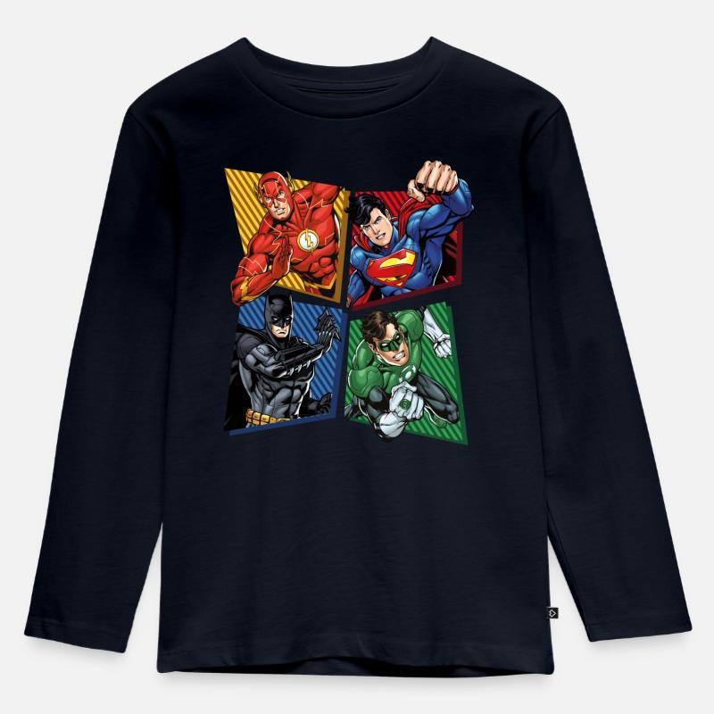 DC Comics Justice League Superhelden - Kinder Premium Bio Langarmshirt - Navy