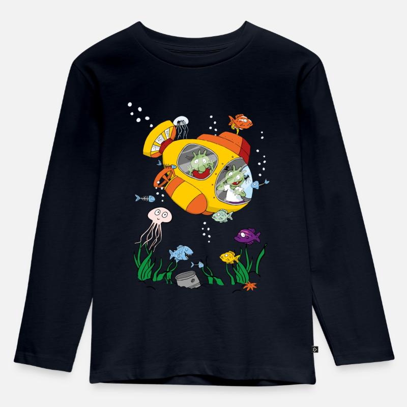 Die Olchis Classic Abenteuer Im U-Boot - Kinder Premium Bio Langarmshirt - Navy