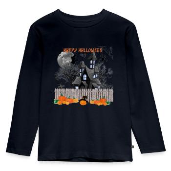 Halloween Bekleidung, Süßes oder saures, Halloween - Kinder Premium Bio Langarmshirt - Navy - Vorne - AI Model Kid Female (0cm)