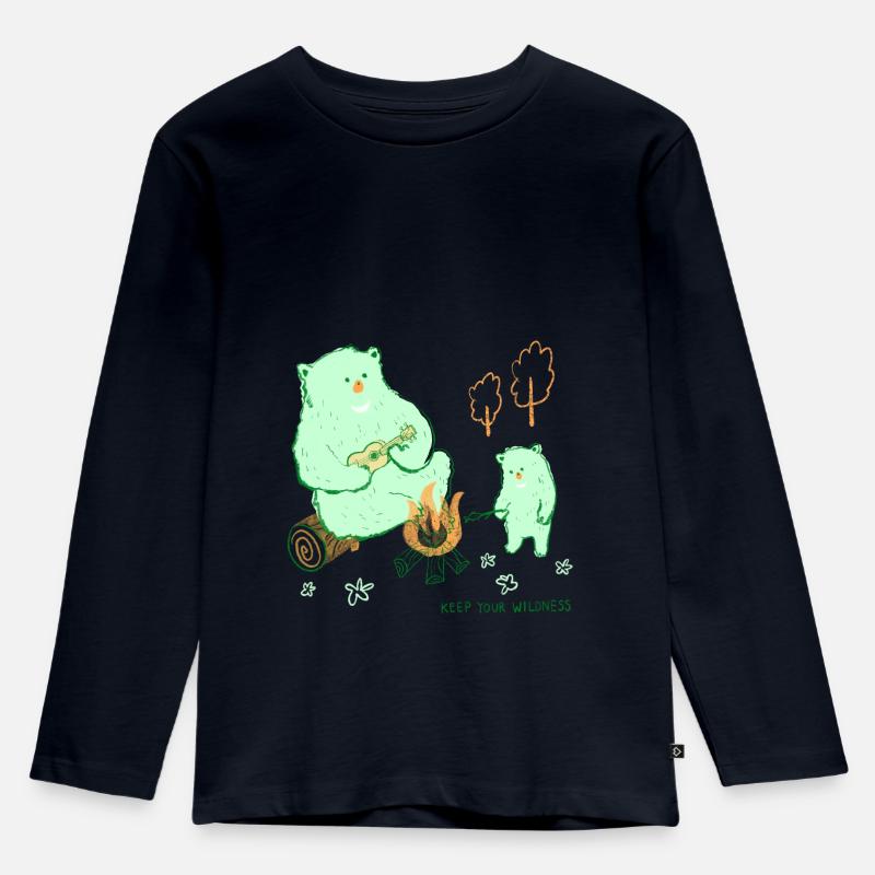 Campingbären mit Ukulele - Kinder Premium Bio Langarmshirt - Navy