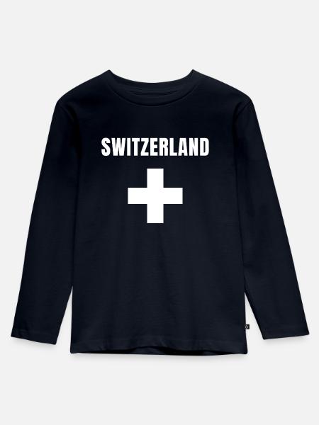 Schweiz Kreuz Flagge Wappen Fan Fussball Sport - Kinder Premium Bio Langarmshirt - Navy