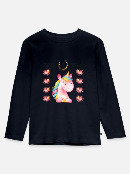 Schulanfang Einhorn Unicorn 1.Klasse Mädchen - Kinder Premium Bio Langarmshirt - Navy