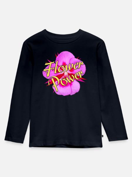 Flower Power Blüte - Kinder Premium Bio Langarmshirt - Navy
