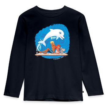 Zoom Der Weiße Delfin Yann, Marina & Raoul - Kinder Premium Bio Langarmshirt - Navy - Vorne - AI Model Kid Female (0cm)