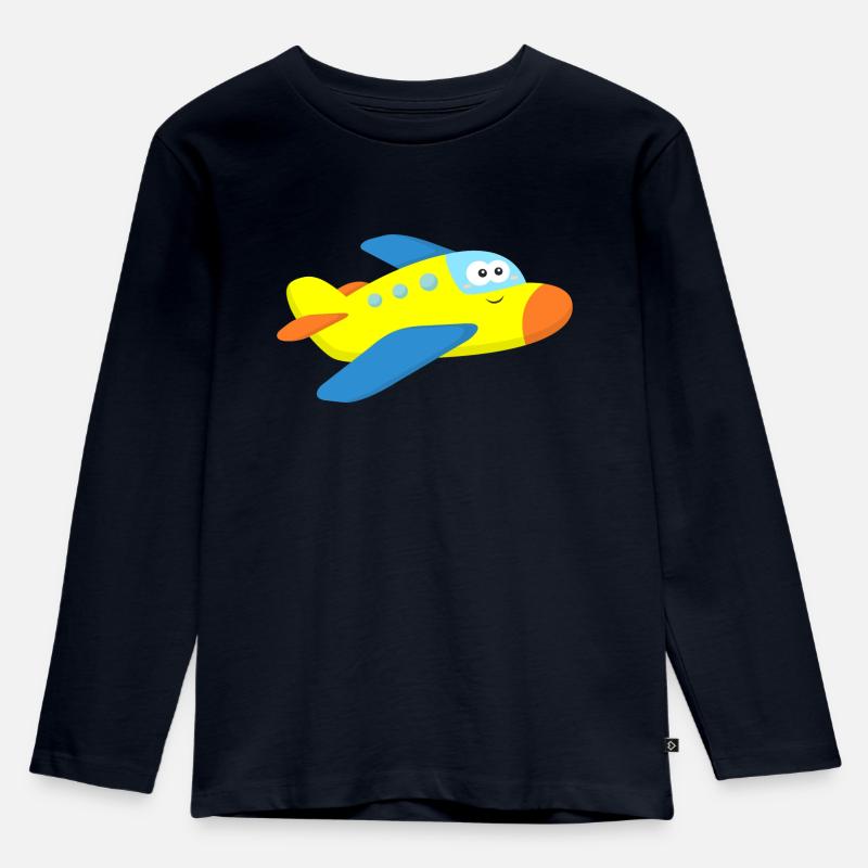 Flugzeug - Kinder Premium Bio Langarmshirt - Navy