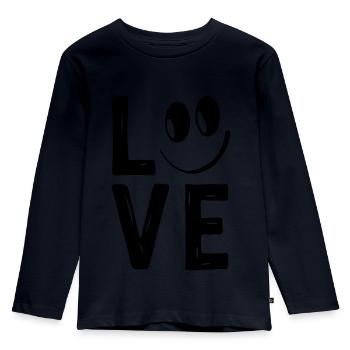 Love Smile Liebe Herzchen Herzen Lachen Happy - Kinder Premium Bio Langarmshirt - Navy - Vorne - AI Model Kid Female (0cm)