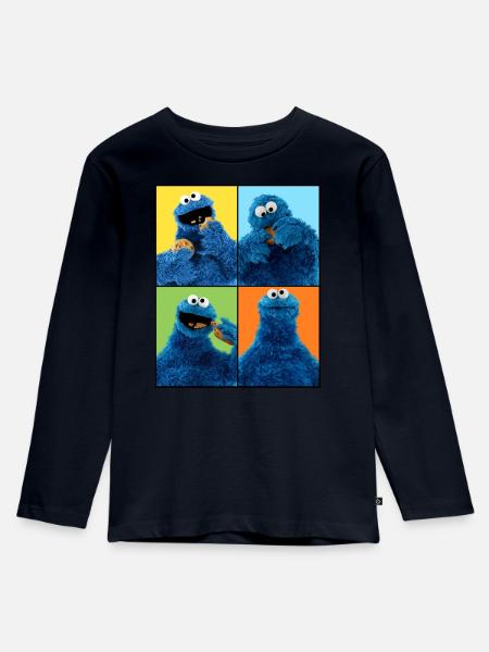 Sesamstraße Krümelmonster Posen - Kinder Premium Bio Langarmshirt - Navy