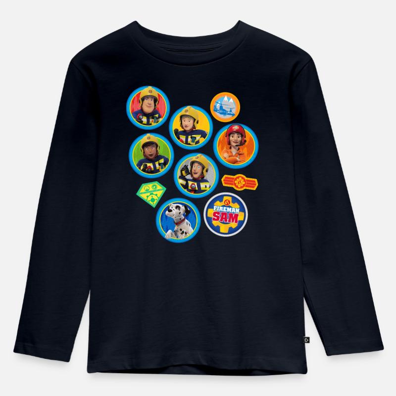 Firefighter Sam™ patch design from the whole team - Kids' Premium Longsleeve Shirt - navy
