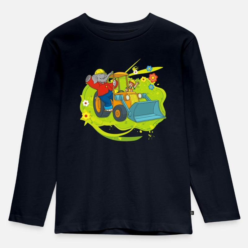 Benjamin Blümchen und Otto mit Schaufelbagger - Kinder Premium Bio Langarmshirt - Navy