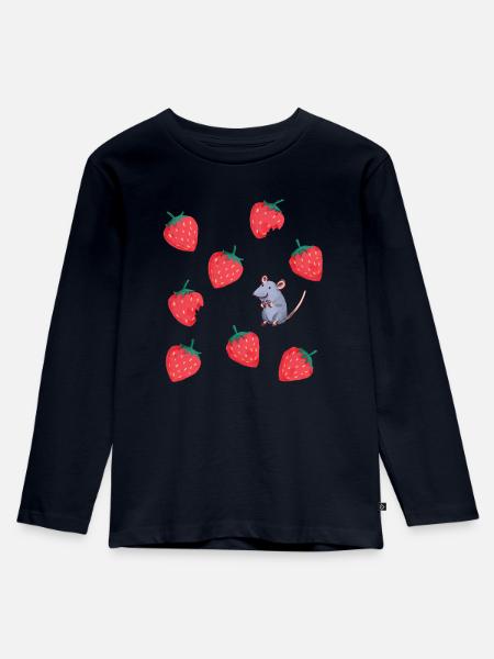 lecker Erdbeeren Mausi - Kinder Premium Bio Langarmshirt - Navy